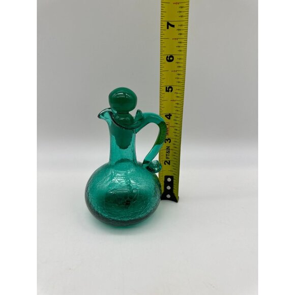 Vintage MCM Handblown Crackle Glass Turquoise Green Blue Cruet Bubble Stopper - Picture 2 of 11